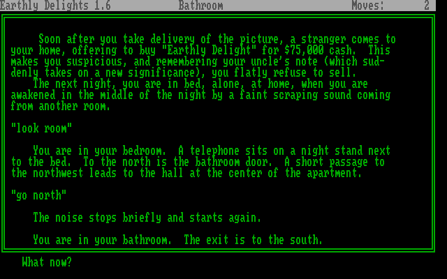 Earthly Delights IBM PC/Compatibles Screenshot: Exploring the bathroom.