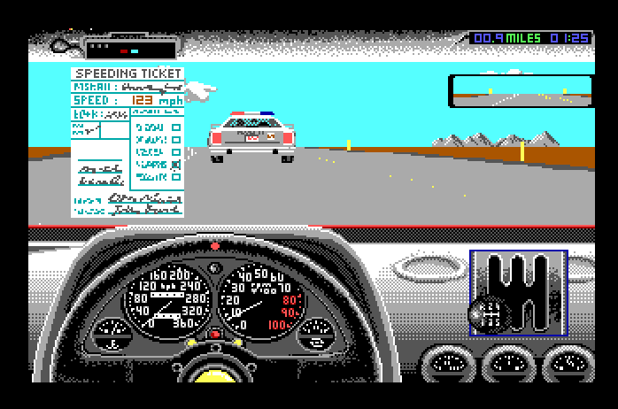 Duel: Test Drive II, The Apple IIgs Screenshot: I got a speeding ticket...