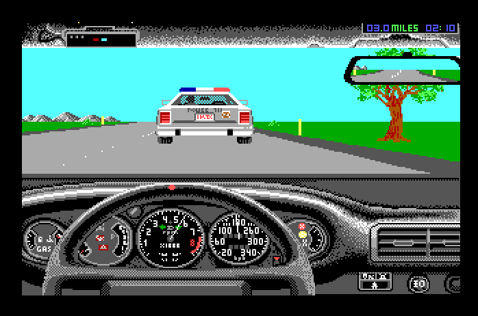Duel: Test Drive II, The Apple IIgs Screenshot: A cop is pulling me over...