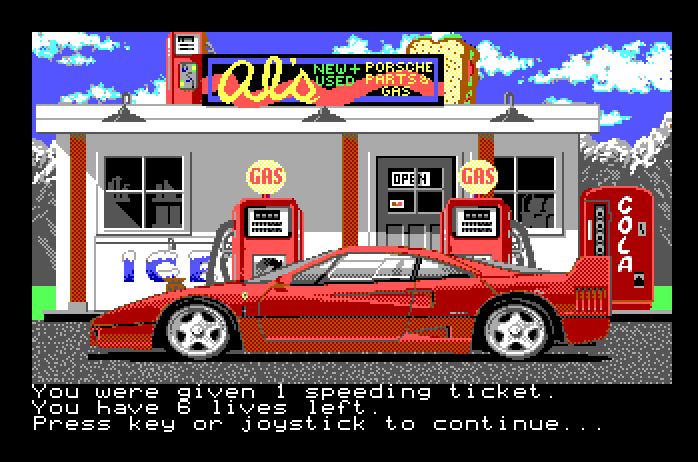 Duel: Test Drive II, The Apple IIgs Screenshot: Fill 'er up...