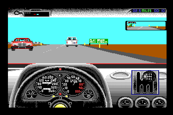 Duel: Test Drive II, The Apple IIgs Screenshot: Don't crash into other cars...