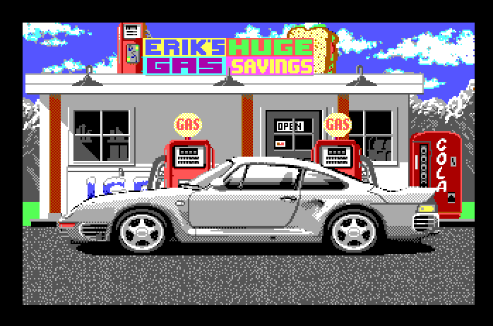 Duel: Test Drive II, The Apple IIgs Screenshot: Driving the Porsche now...