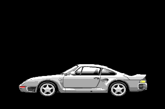 Duel: Test Drive II, The Apple IIgs Screenshot: Introduction; one of the cars drives by...