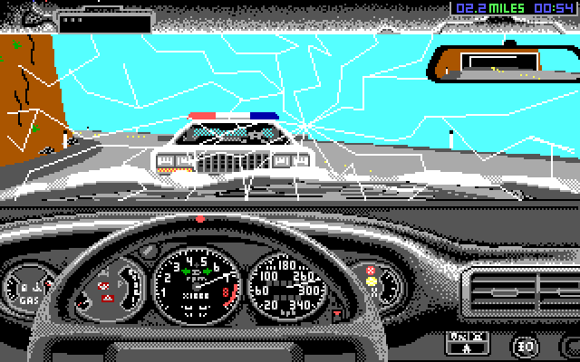 Duel: Test Drive II, The IBM PC/Compatibles Screenshot: Crashing head on into cops is not recommended.