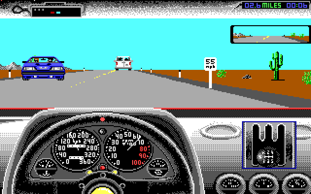 Duel: Test Drive II, The IBM PC/Compatibles Screenshot: The game begins; don't crash into other cars!