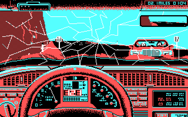 Duel: Test Drive II, The IBM PC/Compatibles Screenshot: A head-on crash!