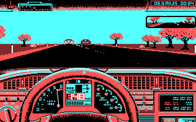 Duel: Test Drive II, The IBM PC/Compatibles Screenshot: This section of road has a lot of trees.