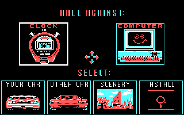Duel: Test Drive II, The IBM PC/Compatibles Screenshot: The main menu.