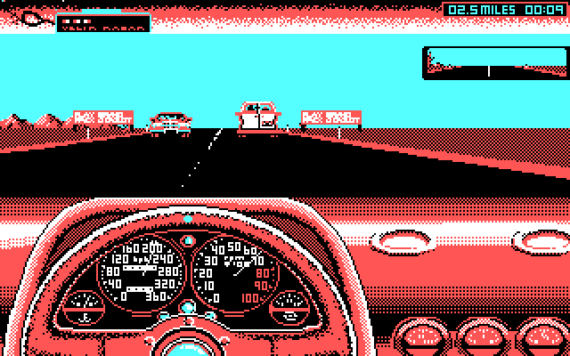 Duel: Test Drive II, The IBM PC/Compatibles Screenshot: Don't crash into other cars or obstacles on the side of the road.