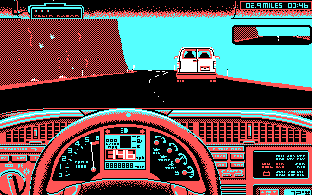 Duel: Test Drive II, The IBM PC/Compatibles Screenshot: Going off either side of the road is deadly in this section.