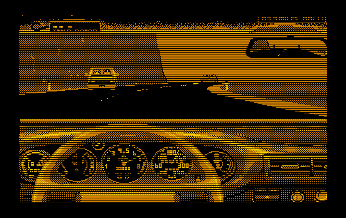 Duel: Test Drive II, The IBM PC/Compatibles Screenshot: This section of road has cliffs on both sides.
