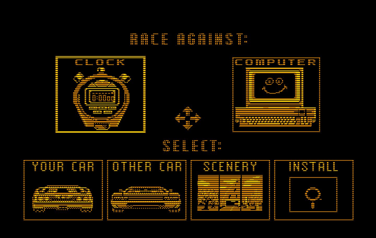 Duel: Test Drive II, The IBM PC/Compatibles Screenshot: The main menu.