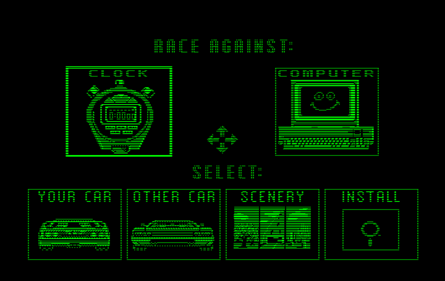Duel: Test Drive II, The IBM PC/Compatibles Screenshot: The main menu.
