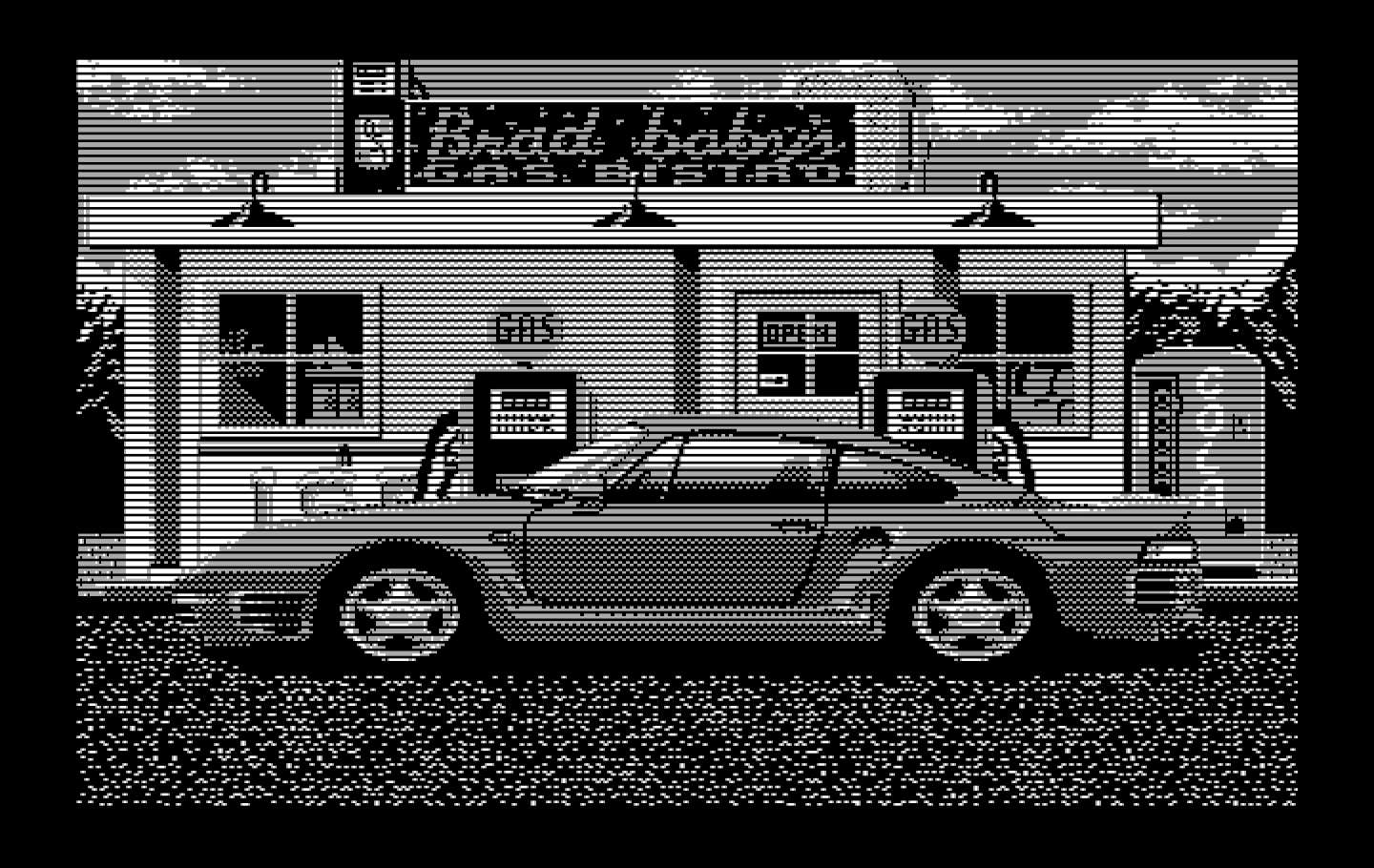 Duel: Test Drive II, The IBM PC/Compatibles Screenshot: Arrived at the next gas station.