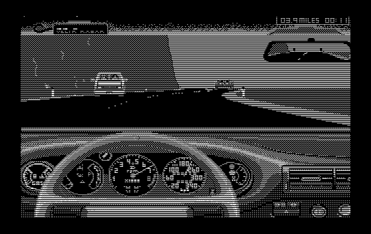 Duel: Test Drive II, The IBM PC/Compatibles Screenshot: This section of road has cliffs on both sides.