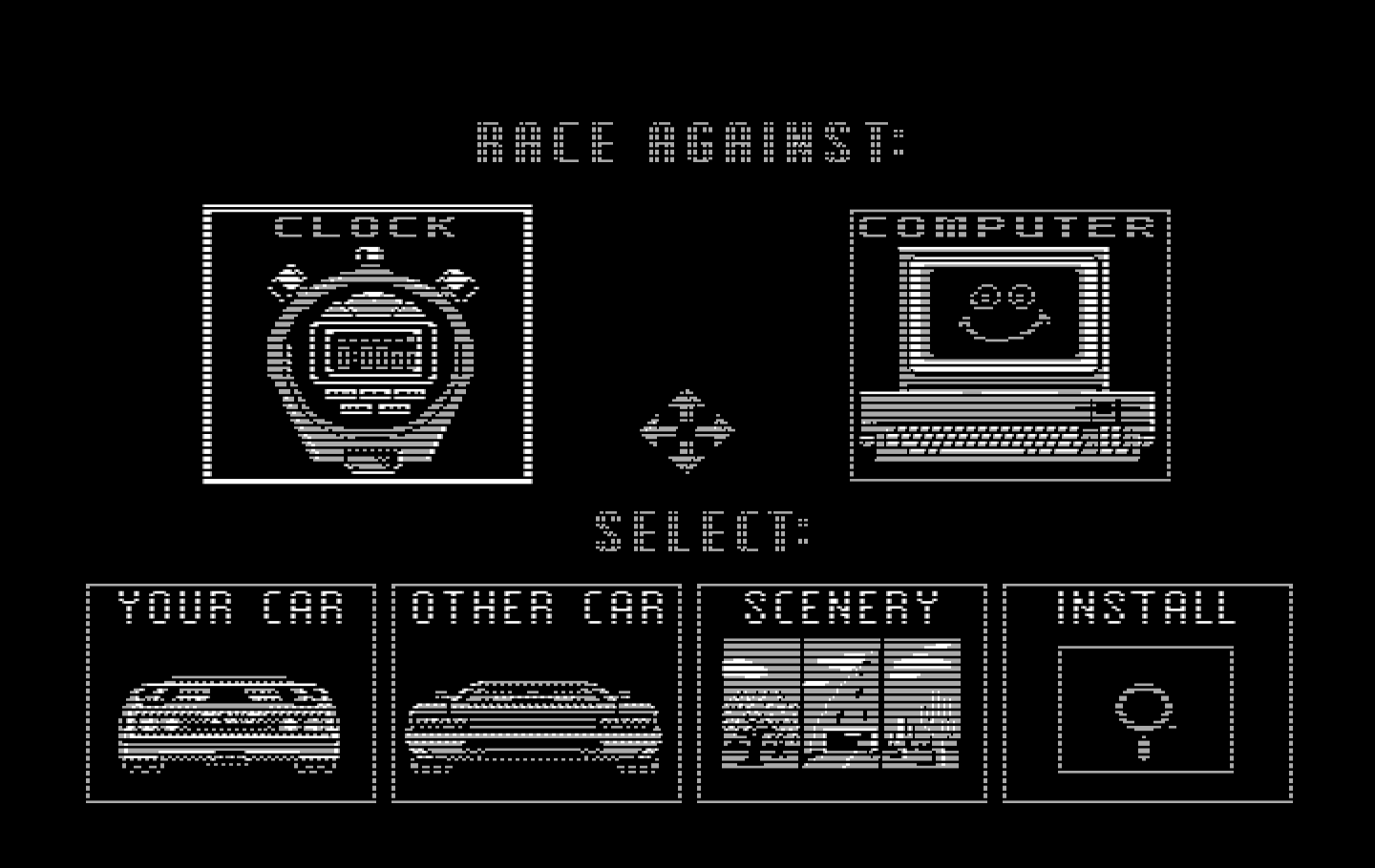 Duel: Test Drive II, The IBM PC/Compatibles Screenshot: The main menu.