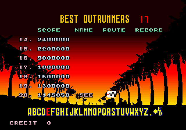OutRun Arcade Screenshot: I got a new high score!