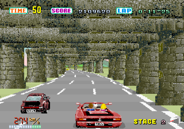 OutRun Arcade Screenshot: Don't run into the walls in these tunnels.