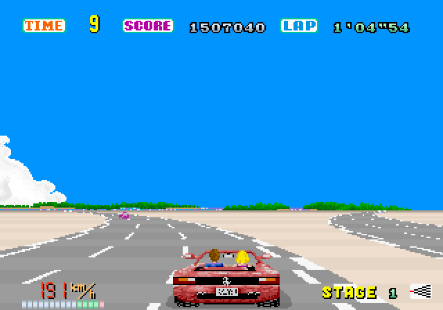 OutRun Arcade Screenshot: The road splits at the end of each stage, this time I'm heading left...
