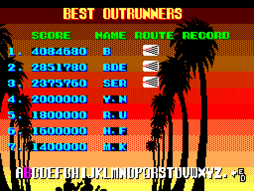 OutRun Sega Master System Screenshot: A new high score!