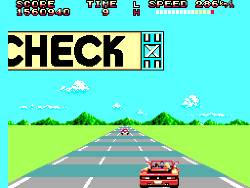 OutRun Sega Master System Screenshot: Another checkpoint appears after the road splits again...