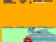 OutRun for Sega Master System - Don't crash into road signs on these sharp turns!