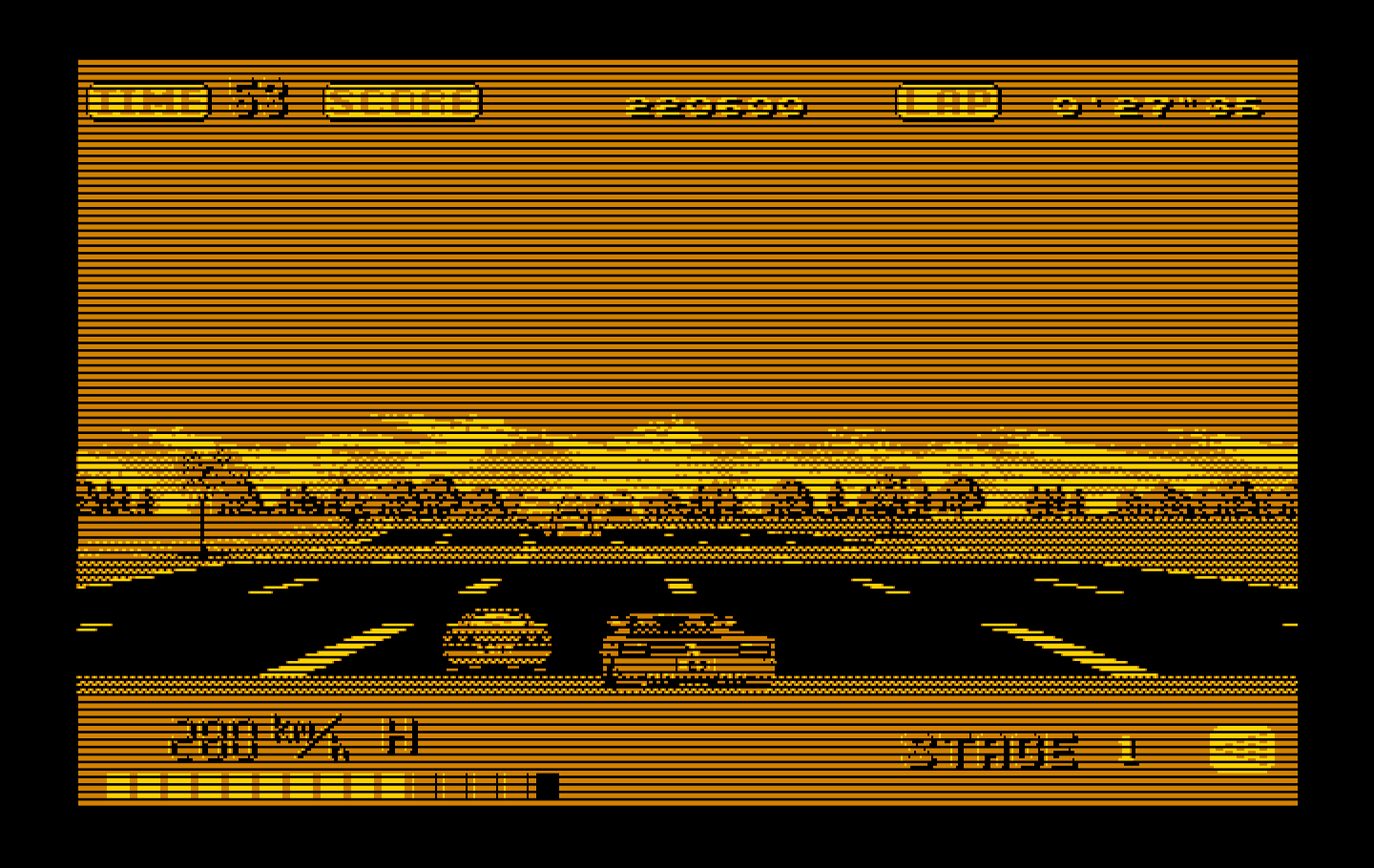 OutRun IBM PC/Compatibles Screenshot: Don't crash into other cars...!