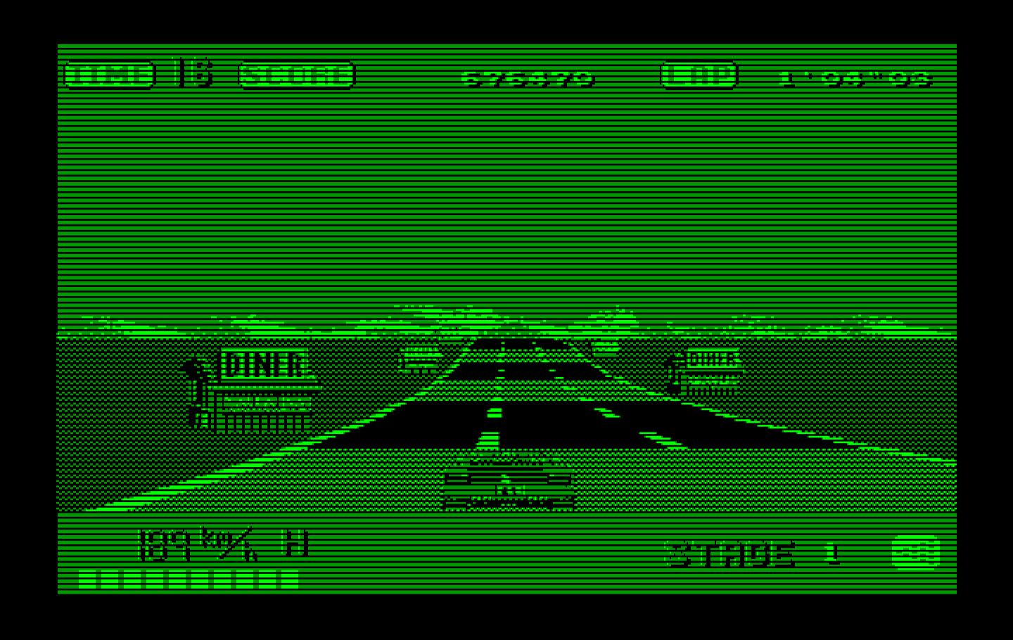 OutRun IBM PC/Compatibles Screenshot: Don't crash into the many diners on the side of the road.
