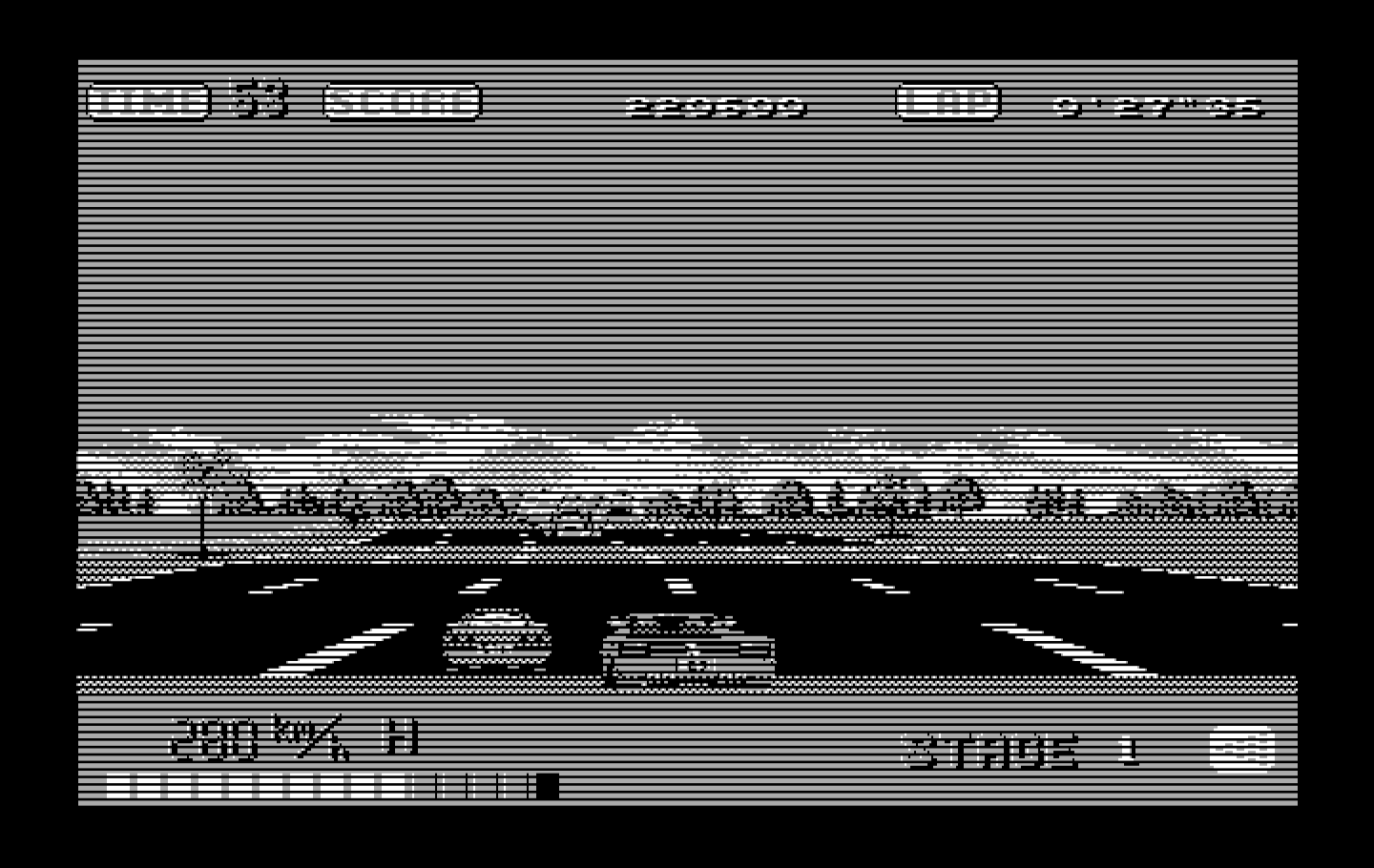 OutRun IBM PC/Compatibles Screenshot: Don't crash into other cars...!