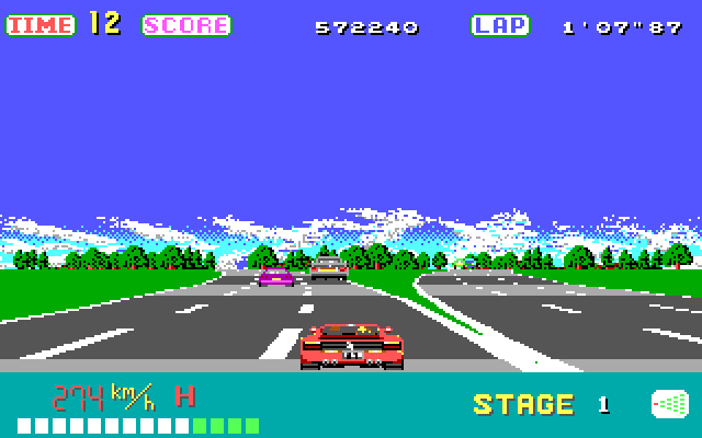 OutRun IBM PC/Compatibles Screenshot: The road splits into two paths...Guess I'm going left!