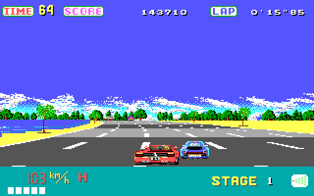 OutRun IBM PC/Compatibles Screenshot: Careful, don't crash into other cars!