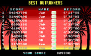 OutRun for IBM PC/Compatibles - High score table.
