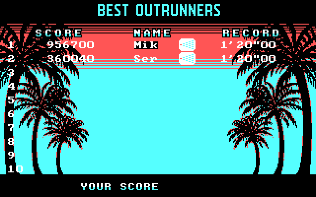 OutRun IBM PC/Compatibles Screenshot: A new high score!