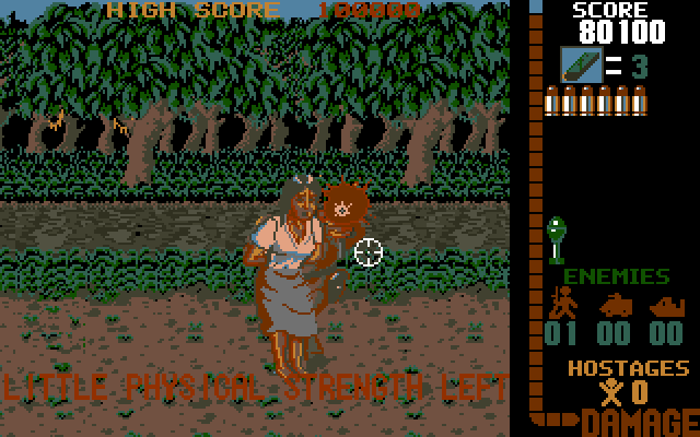 Operation Wolf IBM PC/Compatibles Screenshot: The level boss has a hostage.