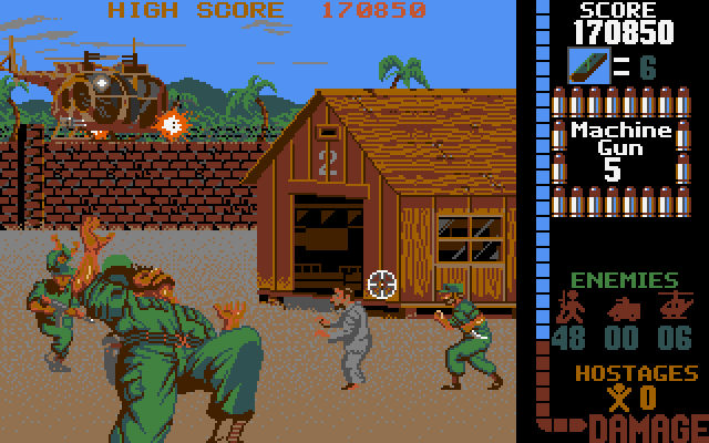 Operation Wolf IBM PC/Compatibles Screenshot: Make sure hostages can cross the screen safely to escape.