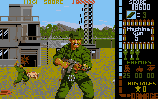 Operation Wolf IBM PC/Compatibles Screenshot: Direct hit! Also, shooting the pig sometimes leads to extra ammo or a bonus.
