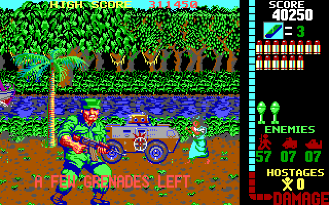 Operation Wolf IBM PC/Compatibles Screenshot: Uh oh, only a few grenades left!