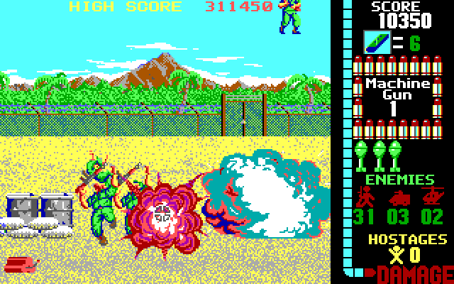Operation Wolf IBM PC/Compatibles Screenshot: Gameplay; blowing things up.