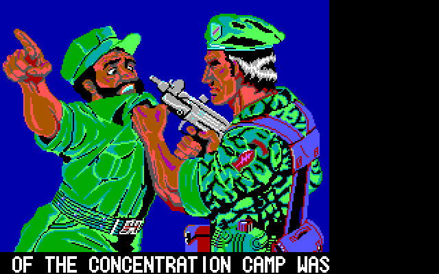 Operation Wolf IBM PC/Compatibles Screenshot: The location of the concentration camp was sweated out of the enemy!