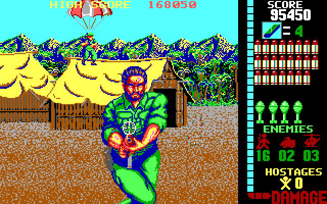 Operation Wolf IBM PC/Compatibles Screenshot: Shoot quick before this guy shoots you!