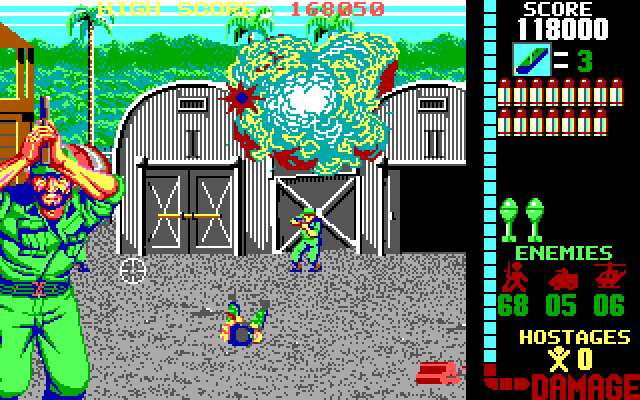 Operation Wolf IBM PC/Compatibles Screenshot: Shooting helicopters...