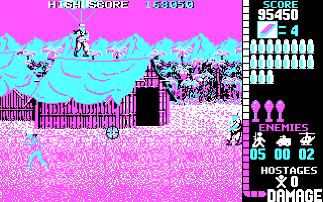 Operation Wolf IBM PC/Compatibles Screenshot: Enemies appear from all directions...