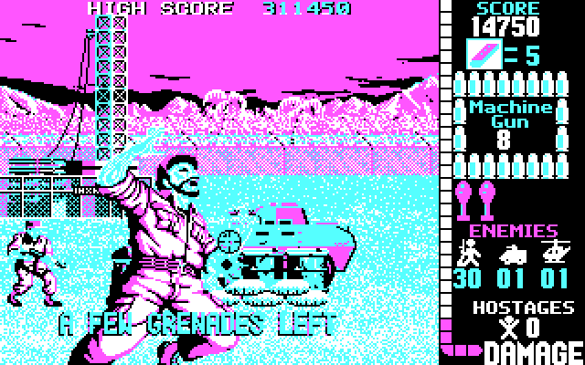 Operation Wolf IBM PC/Compatibles Screenshot: Only a few grenades left...