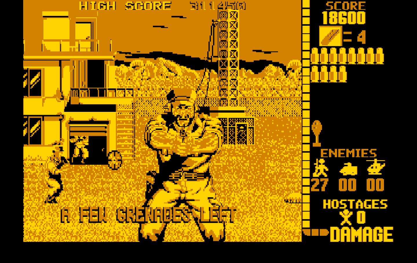 Operation Wolf IBM PC/Compatibles Screenshot: Only a few grenades left...