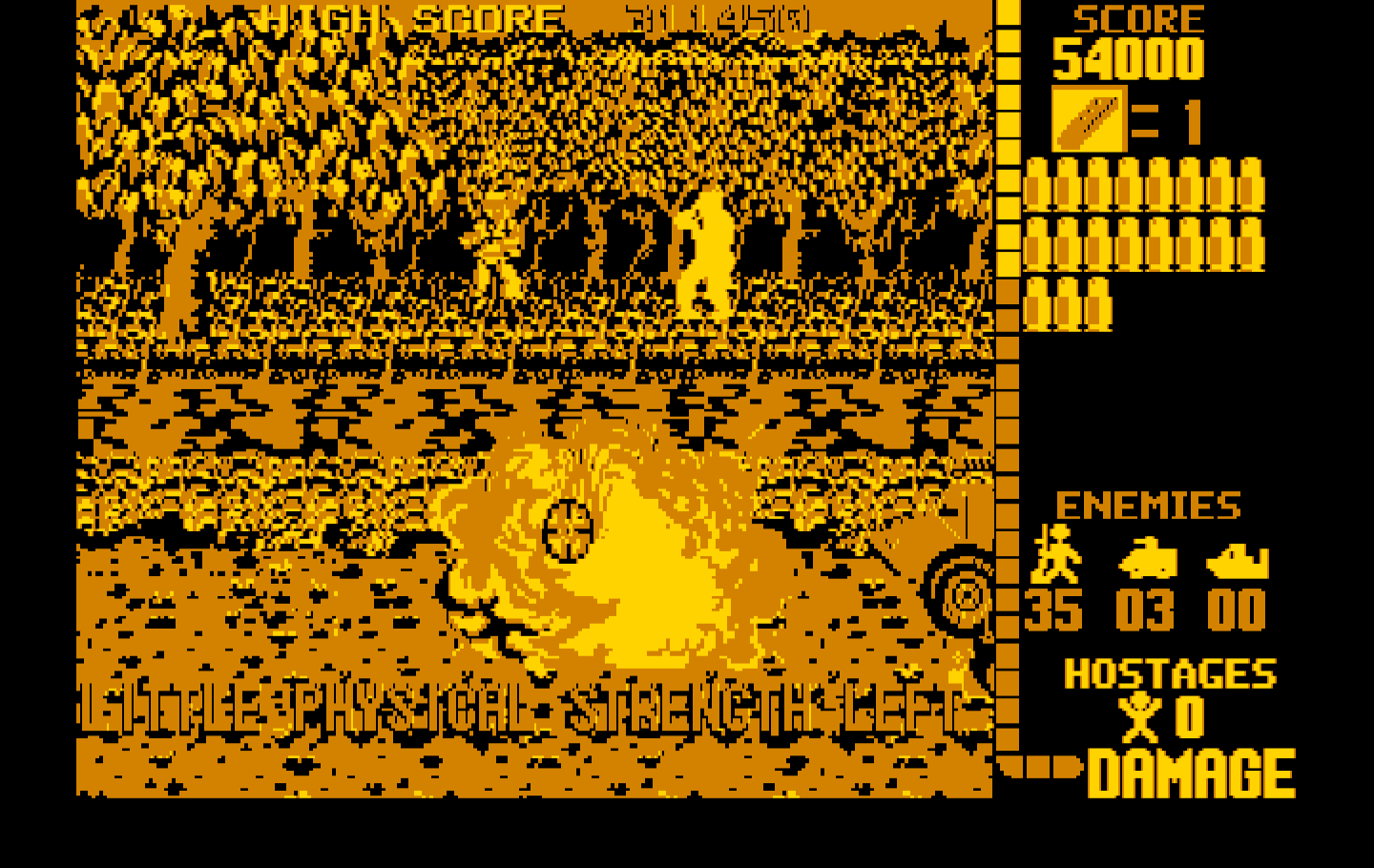 Operation Wolf IBM PC/Compatibles Screenshot: Blowing up some tanks.