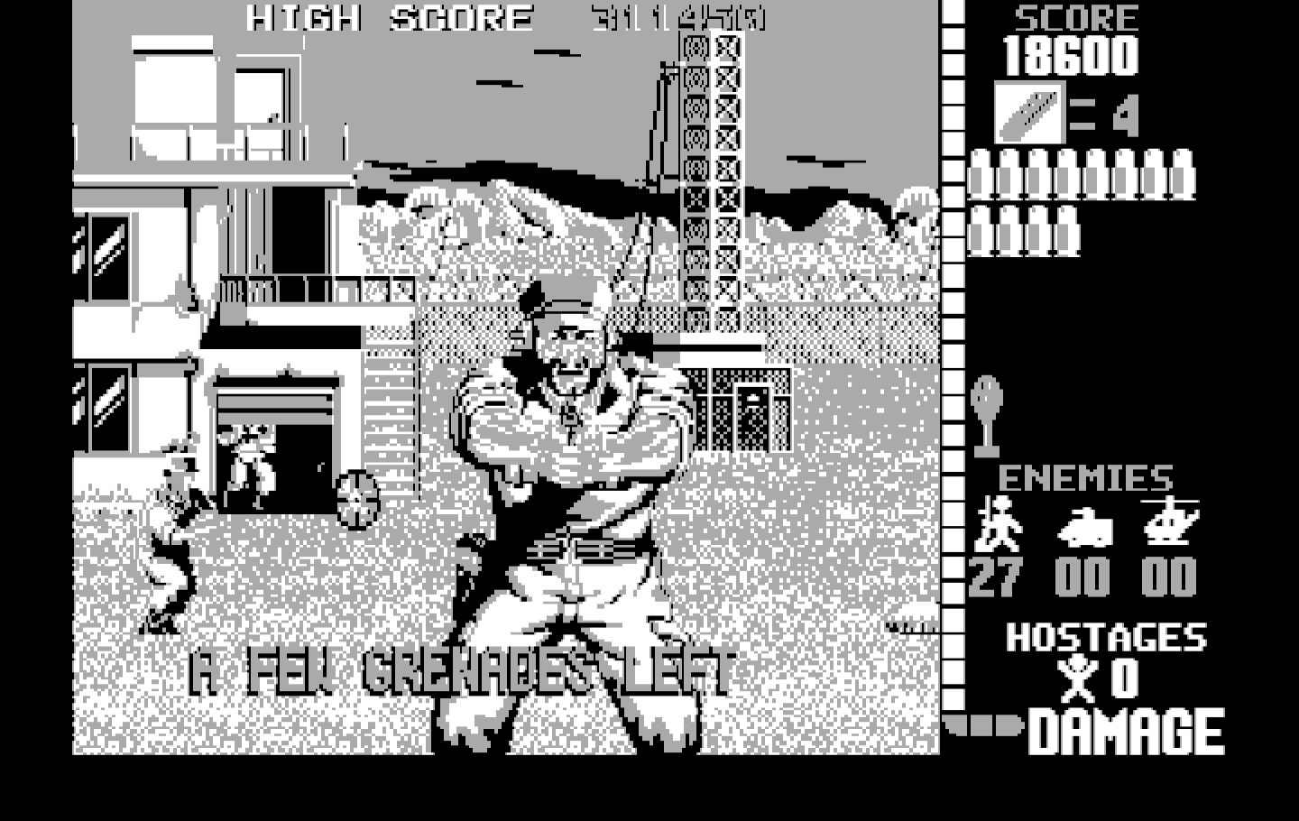 Operation Wolf IBM PC/Compatibles Screenshot: Only a few grenades left...