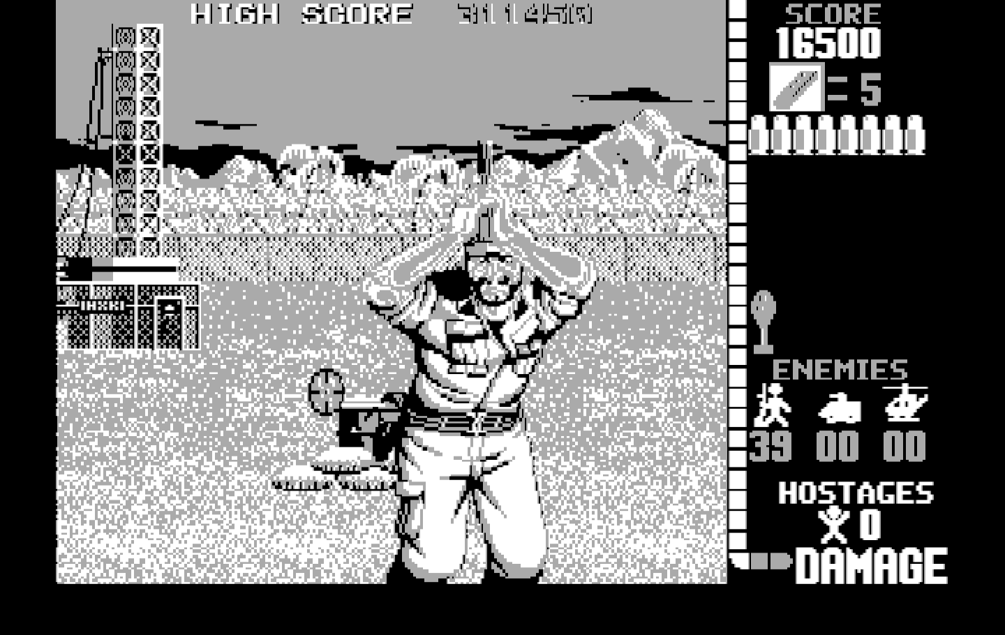 Operation Wolf IBM PC/Compatibles Screenshot: Careful, don't get shot!