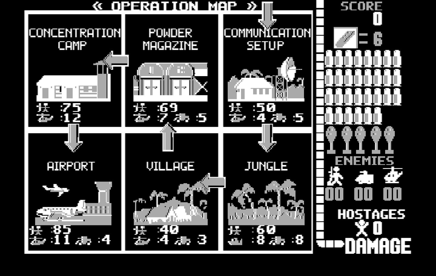 Operation Wolf IBM PC/Compatibles Screenshot: Mission overview.