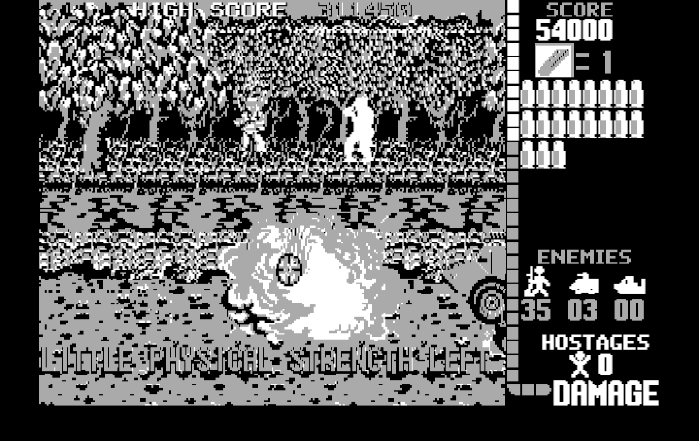 Operation Wolf IBM PC/Compatibles Screenshot: Blowing up some tanks.