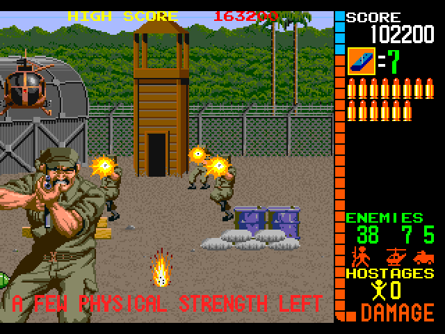 Operation Wolf Arcade Screenshot: Enemies become tougher as the game progresses.